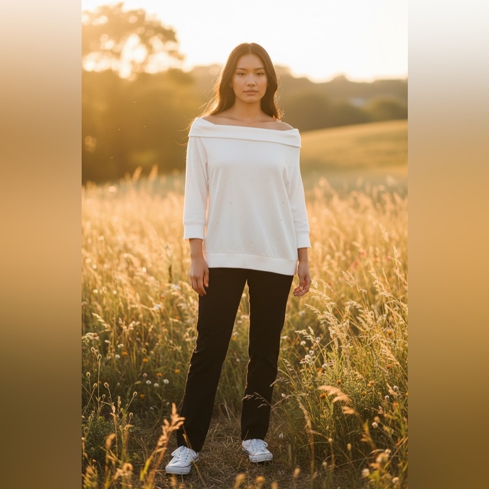 NWT 1. State Winter White Off the Shoulder Top with Rhinestone XL